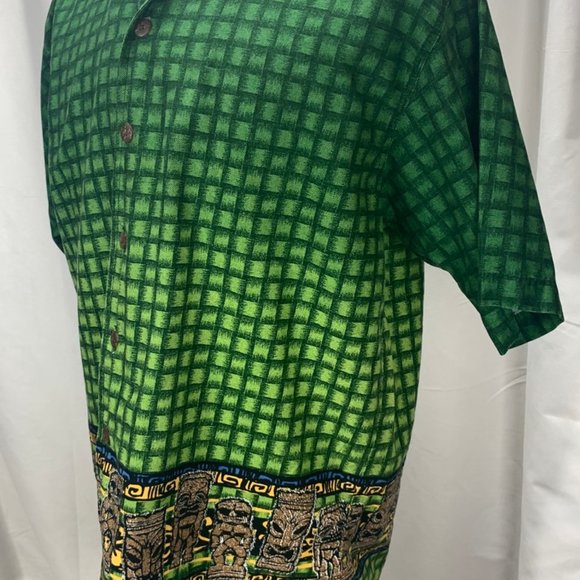 Tiki Hawaiian Button Up Basketweave Print Shirt - Picture 8 of 8